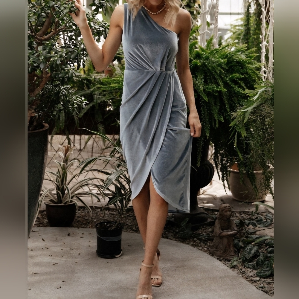 Baltic Born Kourtney velvet one shoulder midi dress